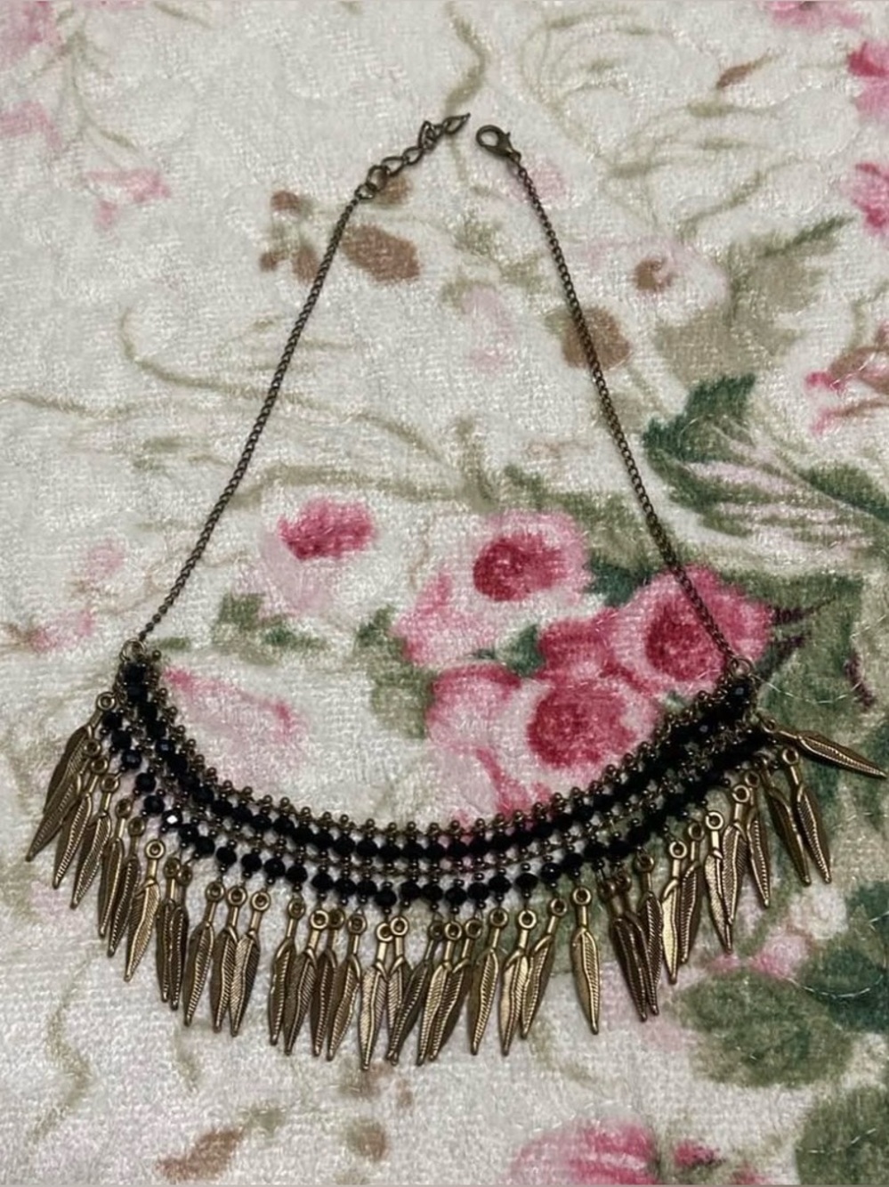 Boho Fringe Statement Necklace - Black and Antiqued Gold